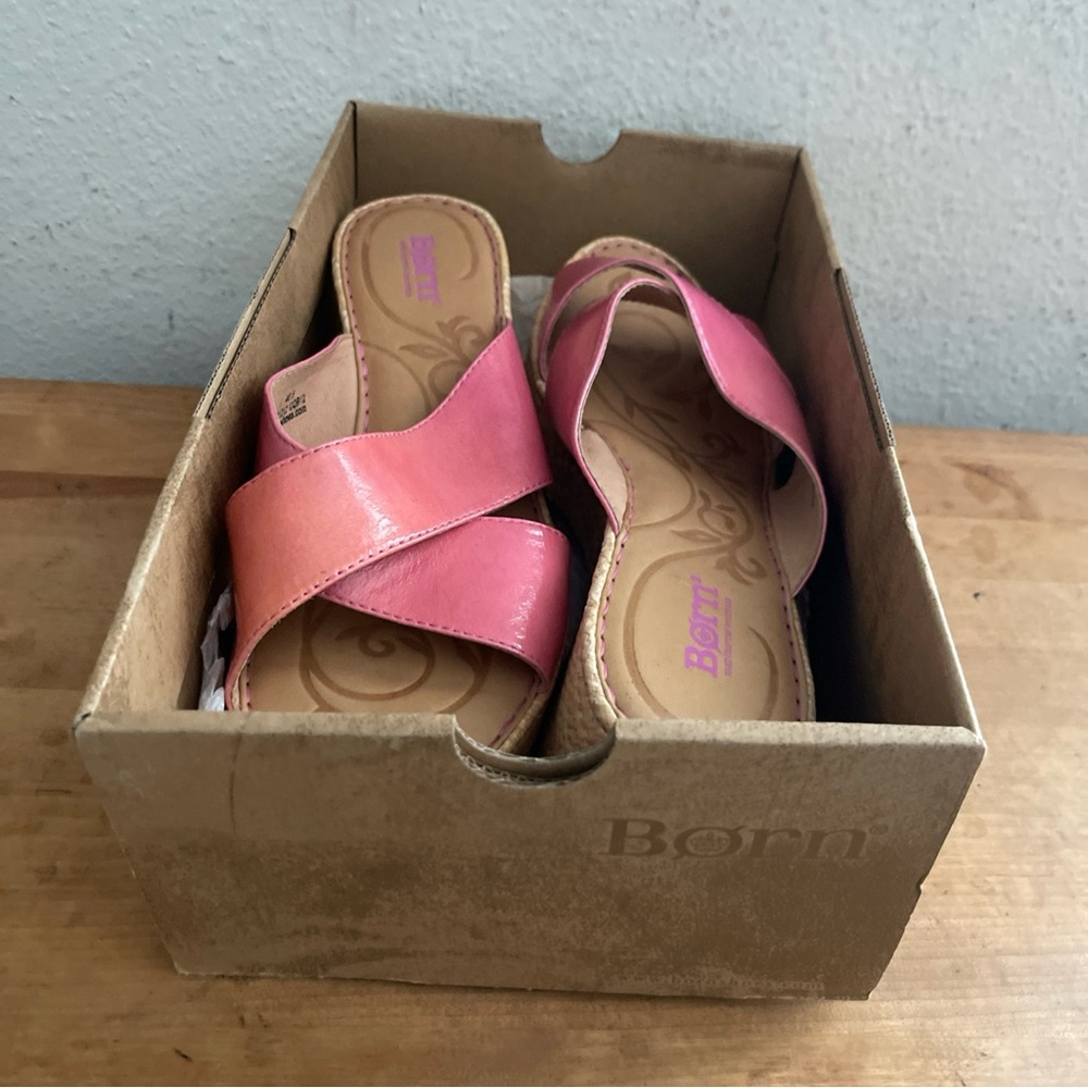 Born Curstyn Pink Leather Wedge Heel Women’s Sandals D89605 Sz 9 - Picture 10 of 12